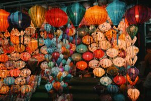 Vibrant display of traditional lanterns in Hội An, showcasing Vietnamese culture.