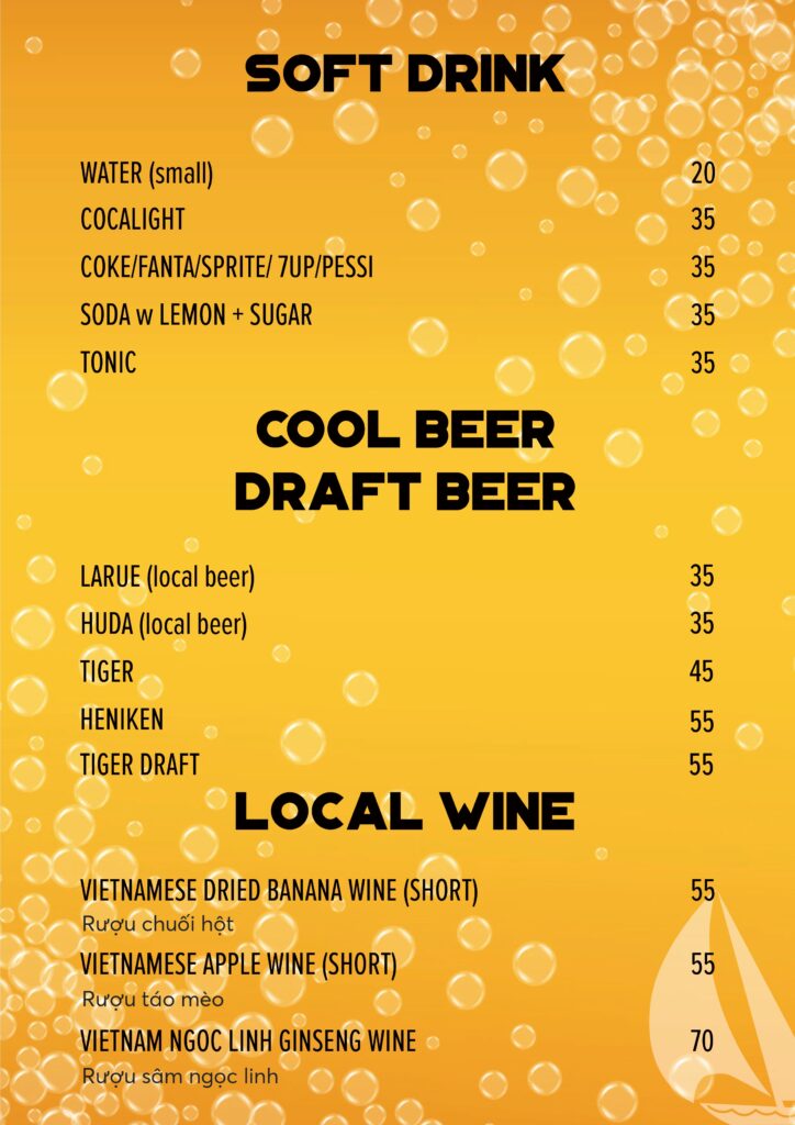 Beverage Menu at White Sail Hoi An Restaurant